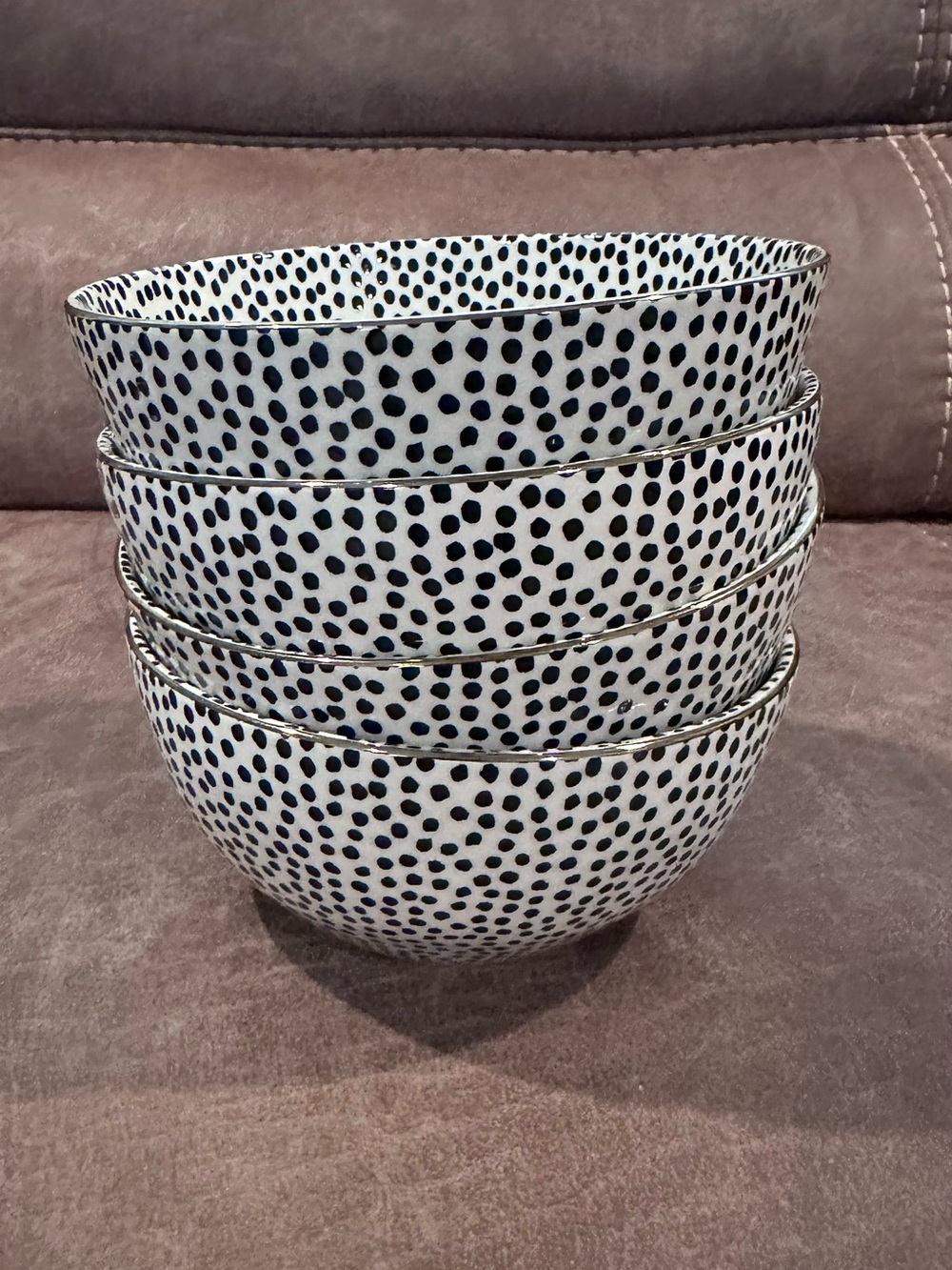 Set of 4 Polka Dot Ceramic Cereal Bowls